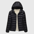 Women's Quilted Jacket with Hood and Zip Fastening - Black Hood