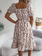 Women's Floral Dress with Frill Hem and High Waist - 6