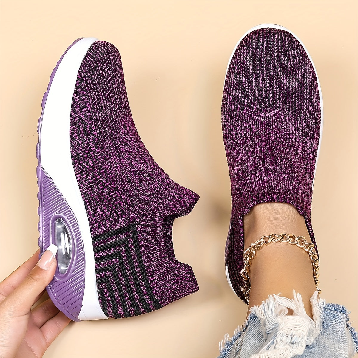 Women's Slip-On Trainers with Air Cushion Sole - Purple