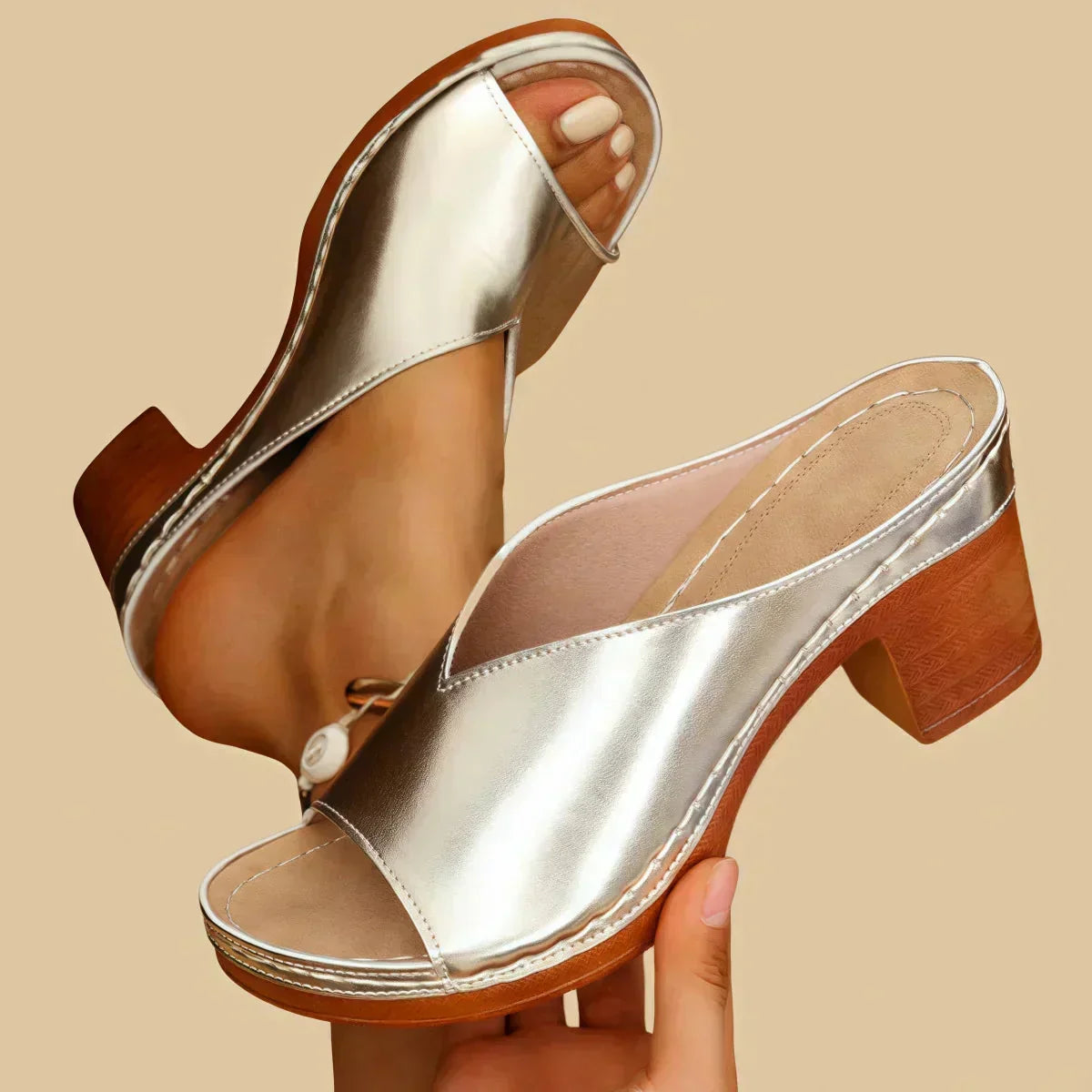 Women's Mule Sandals with Open Toe and Block Heel - 2