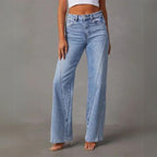 Women's Wide Leg Jeans with High Waist Fit - 7