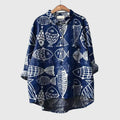 Women's Blouse with Collar and Cat Print - Blue