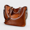 Women's Shoulder Bag with Vintage Finish and Structured Silhouette - Brown