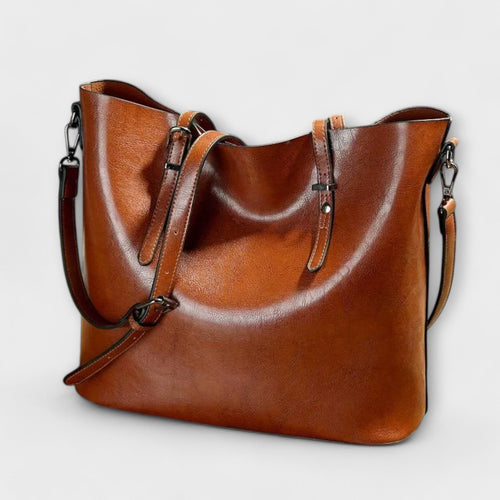 Women's Shoulder Bag with Vintage Finish and Structured Silhouette - Brown