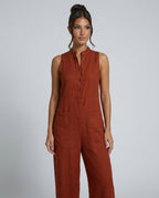 Women's Sleeveless Jumpsuit with Stand Collar and Wide Leg - 17