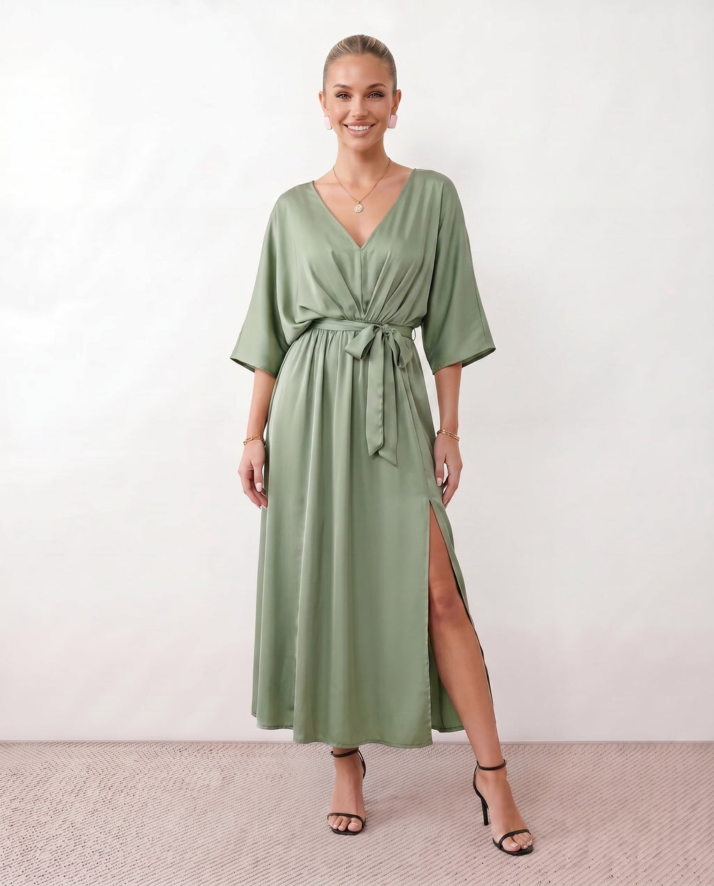 Women's Maxi Dress with Open Back and Tie-Back V-Neck - 14