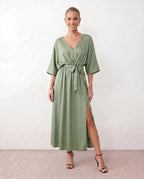 Women's Maxi Dress with Open Back and Tie-Back V-Neck - 14
