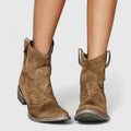 Women's Ankle Boots Western Style with Wide Heel - Brown