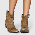 Women's Ankle Boots Western Style with Wide Heel - Brown