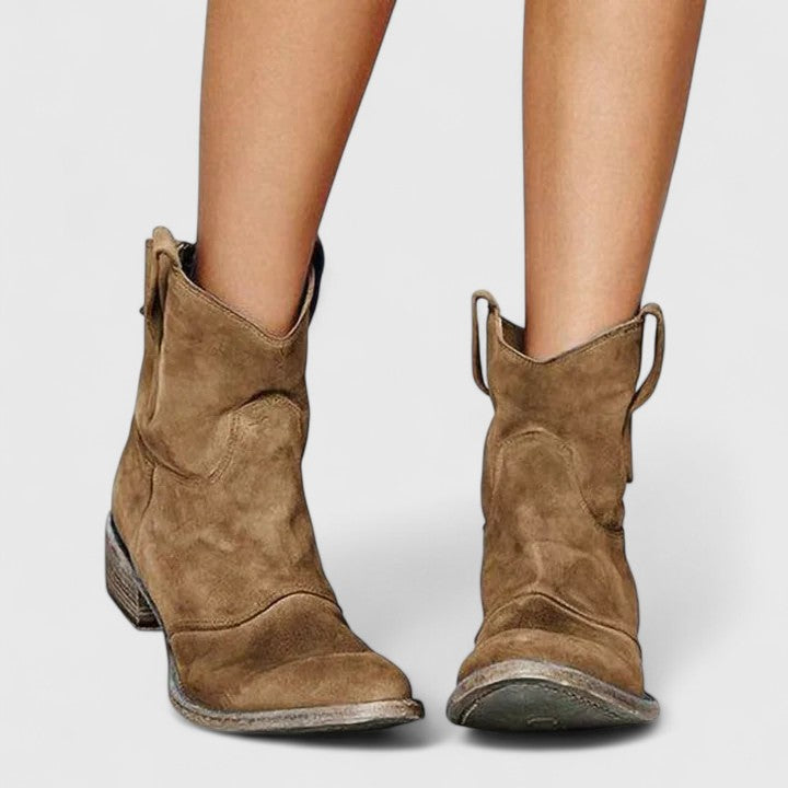 Women's Ankle Boots Western Style with Wide Heel - Brown