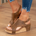 Women's Peep-Toe Wedge Sandals with Ankle Strap - 12