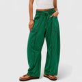 Women's Trousers with Elasticated Drawstring Waist and Baggy Leg - Green