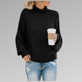 Women's Jumper High Neck with Chunky Knit and Long Sleeves - Black