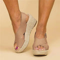 Women's Espadrille Wedge Sandals with Crossover Straps - Beige