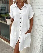 Women's Shirt Dress Button-Up with Collar and Side Pockets - 3