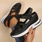 Women's Sandals with Woven Front and Platform Sole - 6