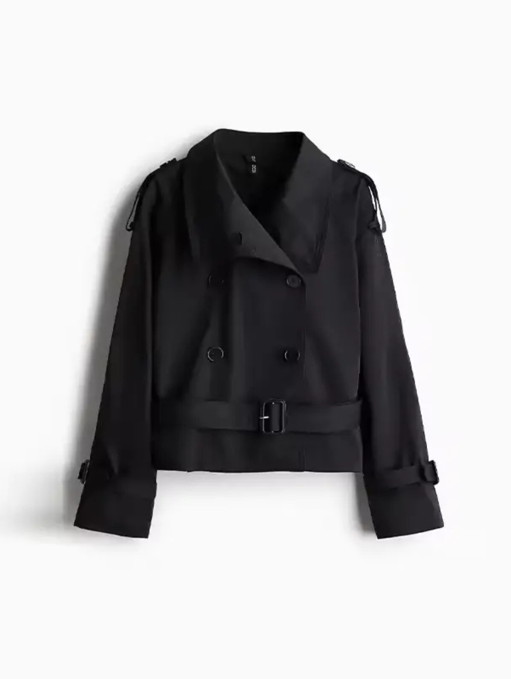 Women's Cropped Trench Coat with Double-Breasted Buttons and Belt - 10