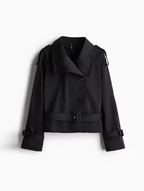 Women's Cropped Trench Coat with Double-Breasted Buttons and Belt - 10