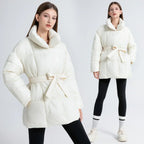 Women's Padded Coat with Belted Waist and Wide Collar - 10