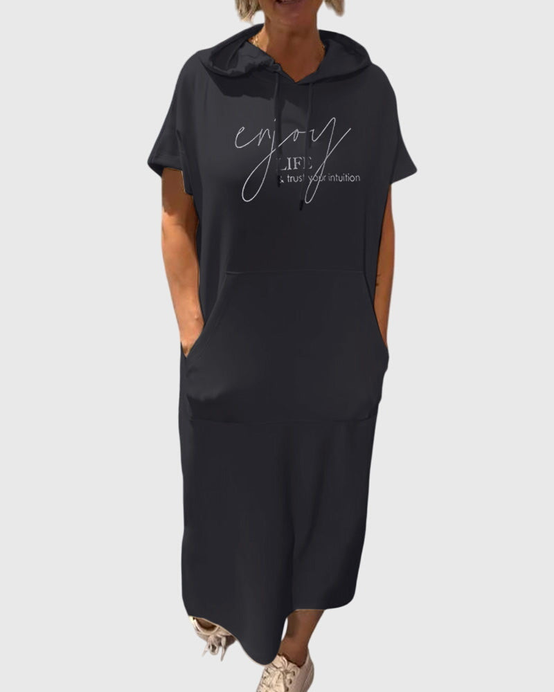 Women's Hooded Dress Short Sleeve with Kangaroo Pocket