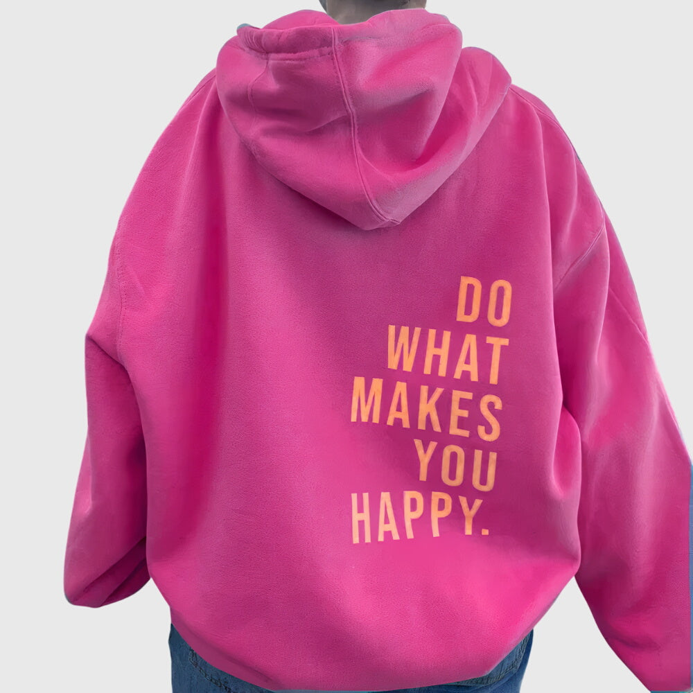 Women's Oversized Hoodie with Slogan Print - Dark Pink