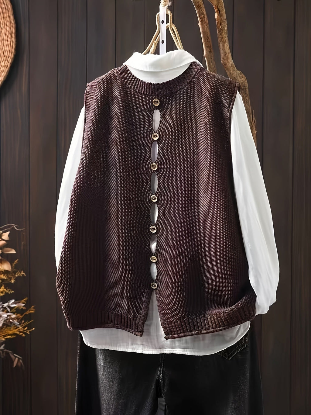 Women's Cardigan Relaxed Fit with Button Detailing - Coffee