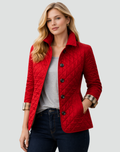 Women's Quilted Jacket with Collar and Button Closure - Red