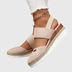 Women's Wedge Sandals with Adjustable Strap and Woven Platform - 7