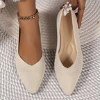 Women's Pointed Toe Knit Ballet Flats - Beige