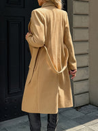 Women's Belted Long Coat Notch Lapel Front Pockets - 6