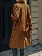 Women's Belted Long Coat Notch Lapel Front Pockets - 11