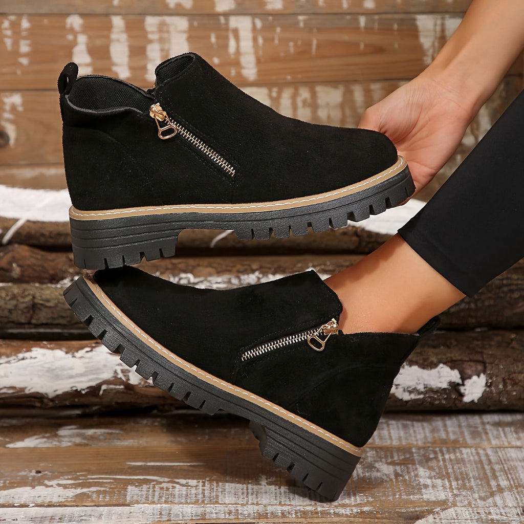 Women's Ankle Boots with Side Zip and Chunky Sole - 5
