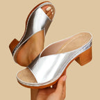Women's Mule Sandals with Open Toe and Block Heel - 3