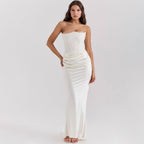 Women's Evening Dress Strapless with Corset Bodice and Draped Skirt - 7