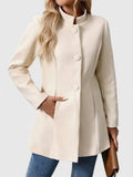 Women's Collarless Jacket with Button Closure and Waist Shaping - Cream