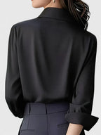 Women's Long Sleeve Shirt with Collar and Curved Hem - 4