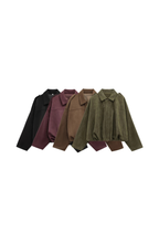 Women's Cropped Bomber Jacket with Collared Neckline and Oversized Sleeves - 12