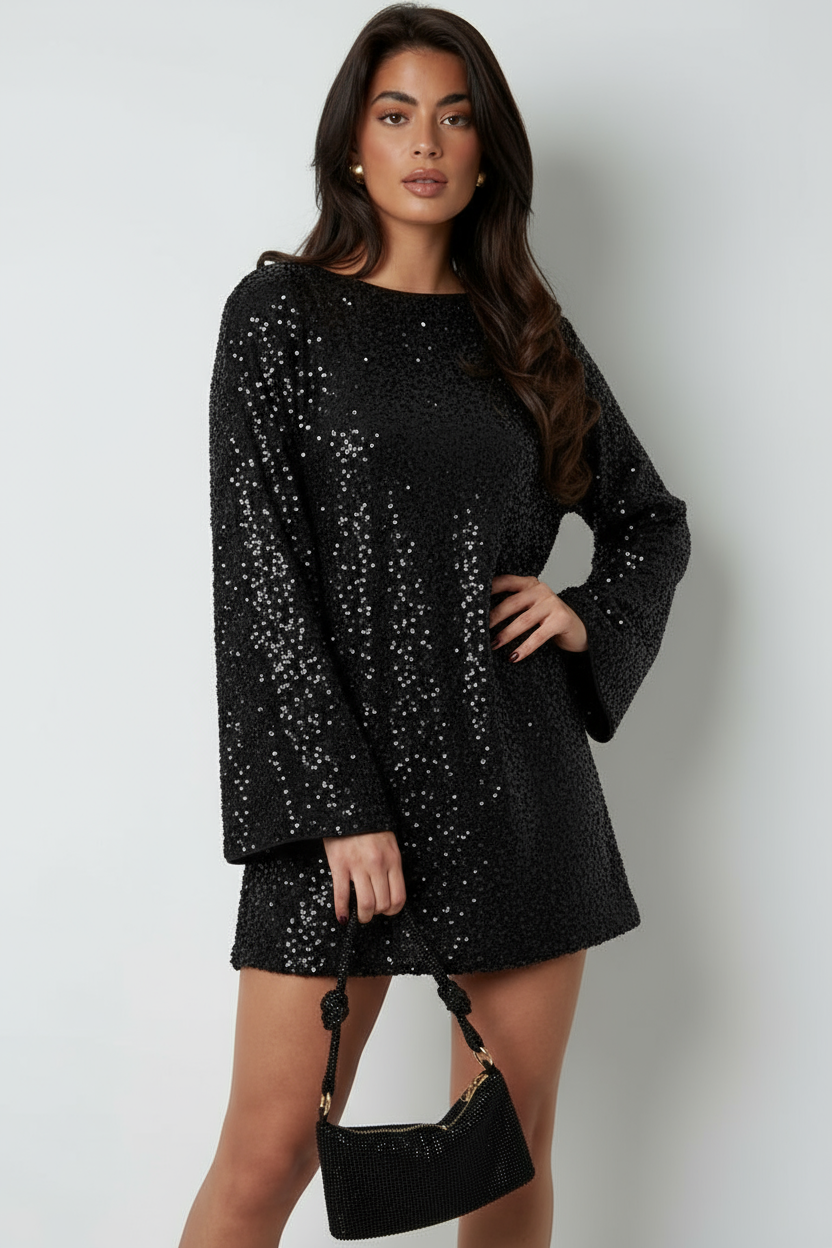 Women's Sequin Mini Dress with Satin Back Bow - 12