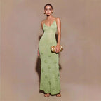 Women's Sequin Maxi Dress with Floral Appliques and Spaghetti Straps - 3