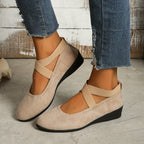 Women's Mary Jane Ballet Flats with Elastic Crossover Straps - 8