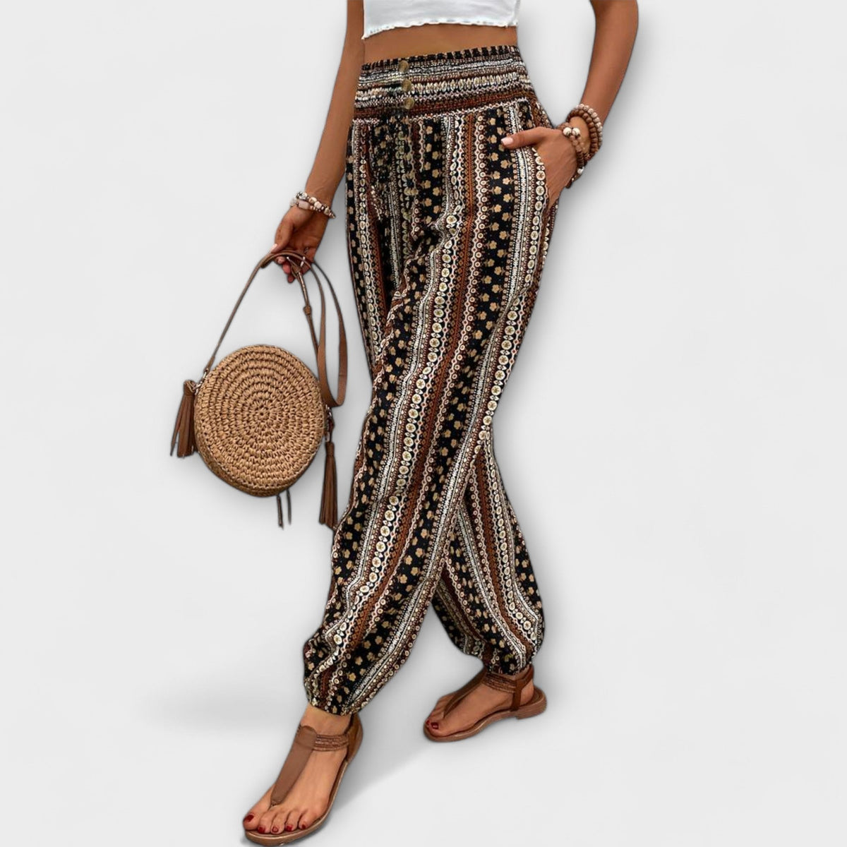 Women's Trousers with Ethnic Print - 5