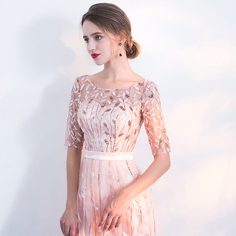 Women's Evening Dress Half Sleeve with Round Neck and A-Line Silhouette - 3