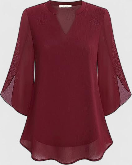 Women's Blouse Loose Fit with V-Neck and Split Sleeves - 10