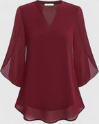 Women's Blouse Loose Fit with V-Neck and Split Sleeves - 10