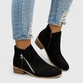 Women's Ankle Boots with Side Zip and Block Heel - Black