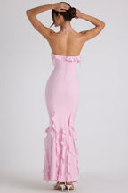 Women's Halterneck Maxi Dress with Ruffle Detail and Fitted Silhouette - 3