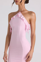 Women's Halterneck Maxi Dress with Ruffle Detail and Fitted Silhouette - 5