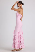 Women's Halterneck Maxi Dress with Ruffle Detail and Fitted Silhouette - 4