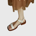 Women's Sandals with Ankle Strap and Block Heel - White