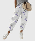 Women's Elastic Waist Trousers with Drawstring and Tapered Leg - Flowers